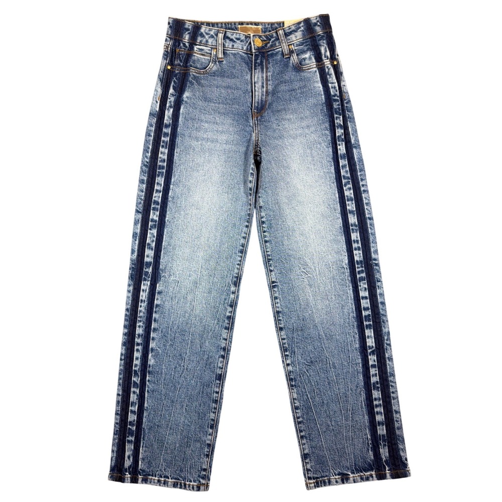 Kut from the Kloth Sienna High Rise Straight Leg Side Stripe Jeans Blue Sz 2 NEW